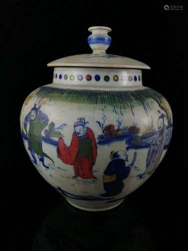 Old Chinese porcelain Qing Kangxi color Painted Character st...