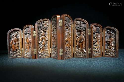 Old Chinese Boxwood handcarved the Eight Immortals Eight ope...