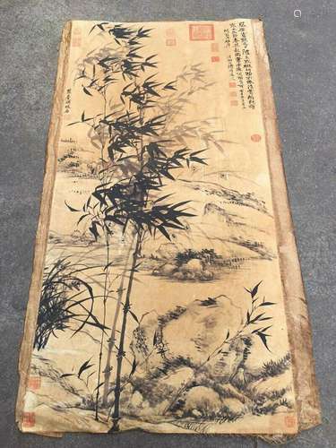 Chinese Old calligraphy Painting scroll "Shi Tao Bamboo...