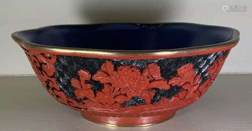 VINTAGE HAND CARVED RED / BLUE CINNEBAR BOWL DESIGN CHINESE ...