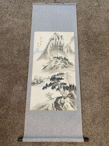 Antique Vintage Asian Hand Painted Paper Silk Scroll Beautif...