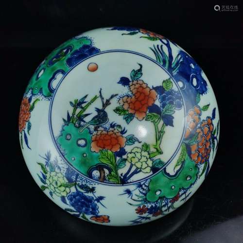 24.5 cm Chinese Five-colored Porcelain Box Pottery rouge box...