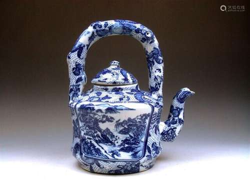 Blue&White Glazed Porcelain Mountains & Village Scen...