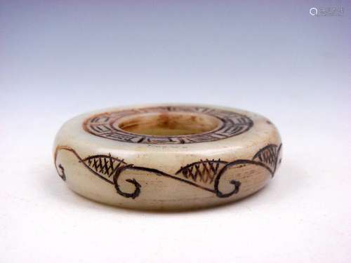 Old Nephrite Jade Stone Carved Little Brush Washer Pot w/ En...