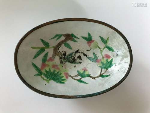 CHINESE ENAMELED Peach Blossom Pedestal Bowl with Feet