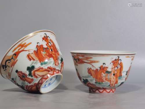 Red color group of fairy figure bowl of a pair of size 12 hi...