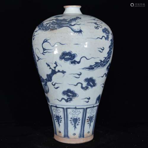 Blue and white dragon plum bottle, 44 x 24