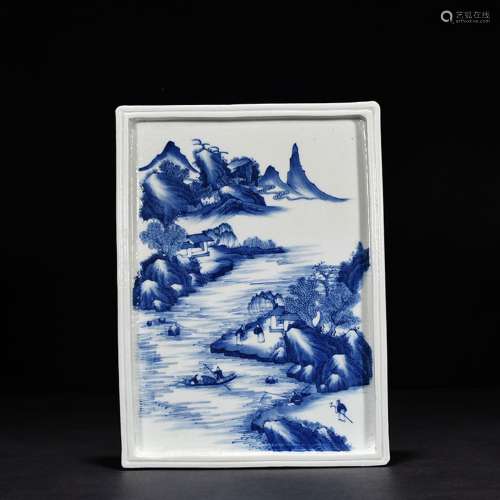 Blue and white landscape character grain tea tray 33 * 24.5 ...