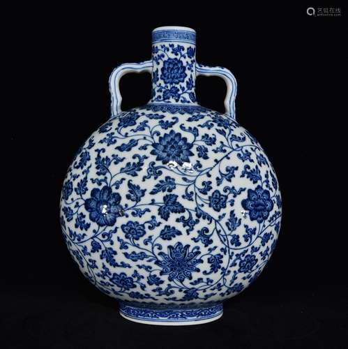 Blue and white flower grain ears around branches flat bottle...