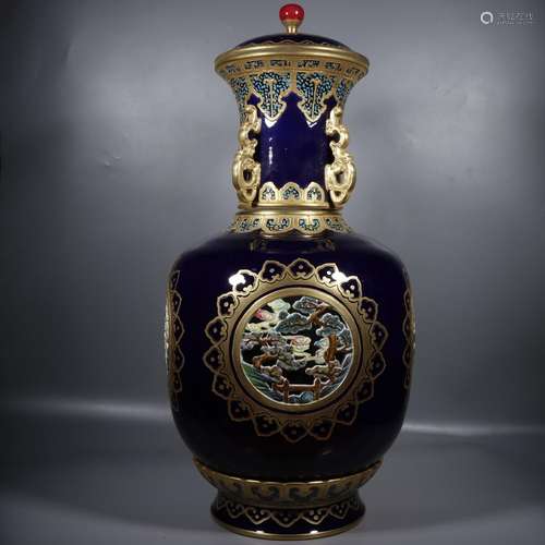 Ji carved hollow out the revolving bottle blue colour.Size: ...