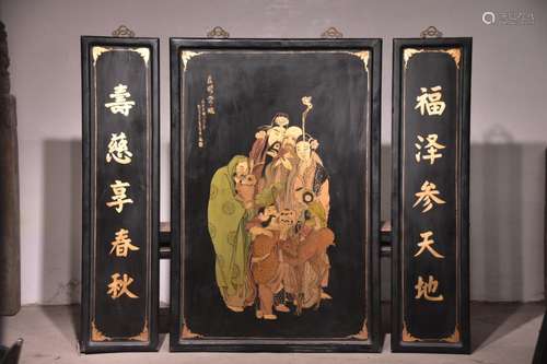 ~ old wood lacquer painting central scroll zhe 矅 often face...