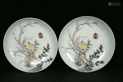 Colored enamel tracing painstakingly LanZhuJu grain plate 3....