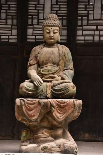 Collection ~ old wooden Buddha statuesSize, high 130 thick 4...