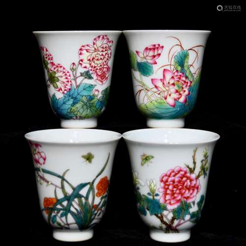 Colored enamel flower grain cup, 5.7 cm high 5.3 cm in diame...