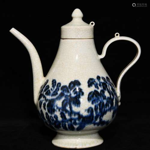 Blue and white flower grain ewer, 24 cm high 22 cm in diamet...