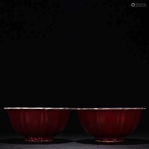 Ji red glaze ridge bowl10 cm high 22.5 cm wide