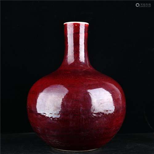 The red glaze carving YunLongWen tree 34 cm high 43.5 cm wid...