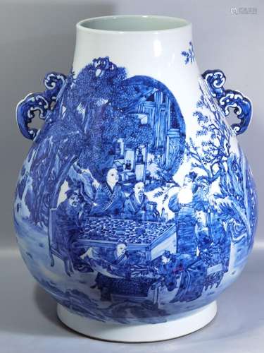 Blue and white Chen banquet figure best listen barrels of 47...