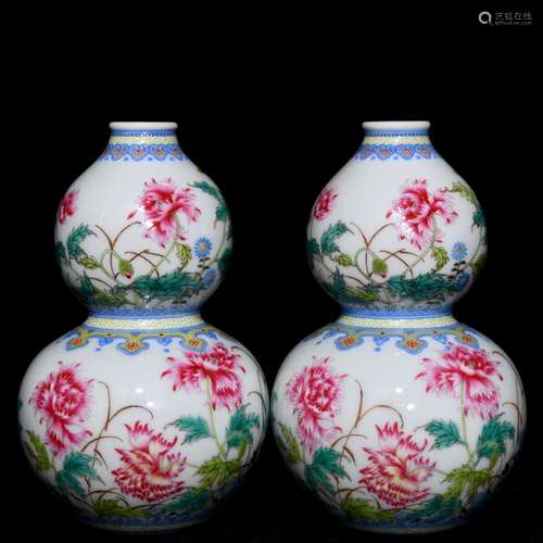 Colored enamel poppy pattern bottle gourd, 12.8 cm high 8.5 ...