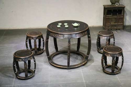 Set type to the round table five ancient desk, stoolAncient ...