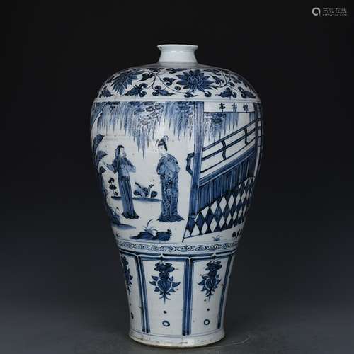 A blue and white brocade incense plum bottle in the morning