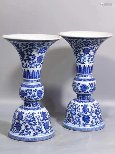 Blue and white sweet branch lotus flower vase with a pair of...