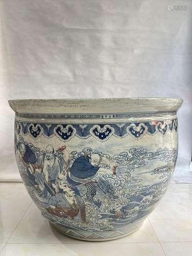 Blue and white youligong 18 characters grain VAT 74 * 101 cm