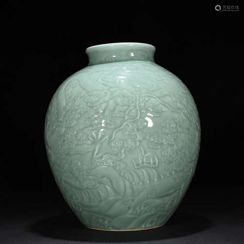 Powder blue glaze carving black dragon teach ZiWen 35 * 27 c...