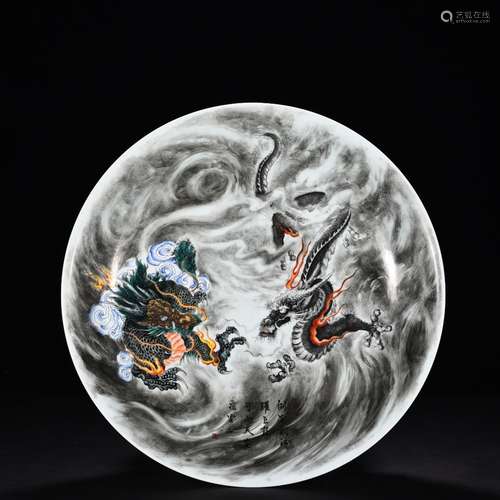 Color ink kirin dragon pattern plate49 cm high 8.5 cm wide