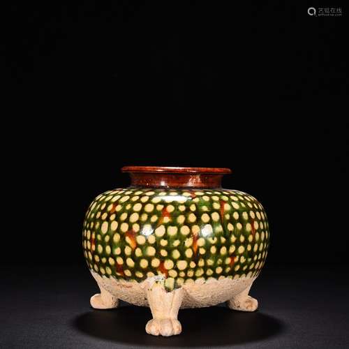 Three-color point spot three-legged pot18 cm high 22 cm wide