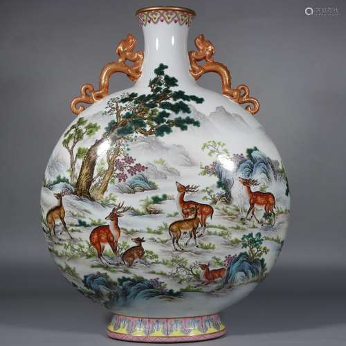 Pastel deer lines on bottle.Size: 62.3 cm high, diameter 11....