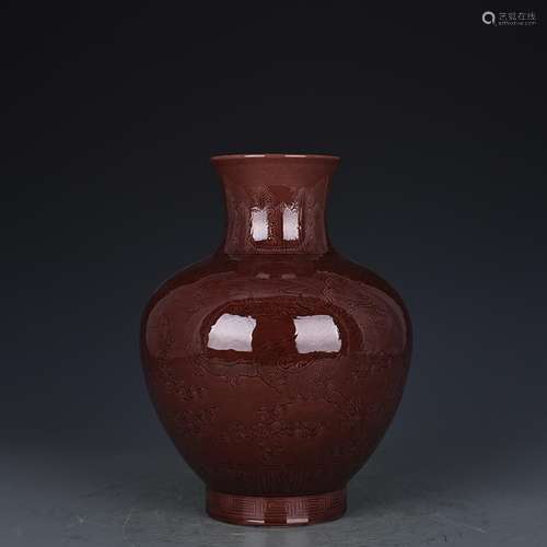 In tomato skin dark purple glaze carved dragon bottle 24 * 1...