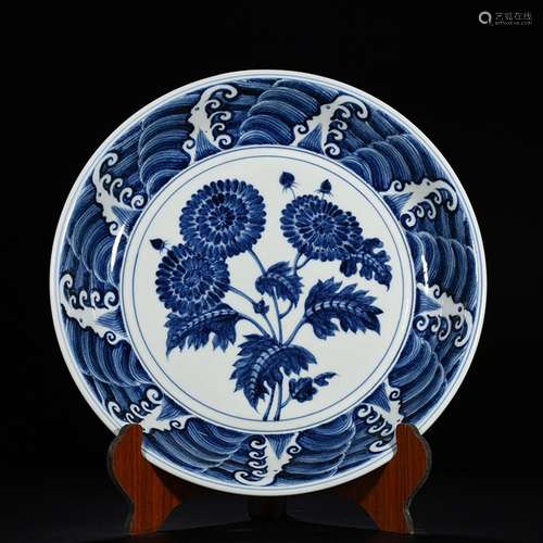 Blue and white chrysanthemum tray 7.3 cm * 45, 3000