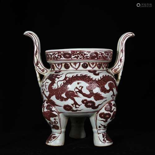 Youligong red dragon grain three-legged ears furnace censer ...