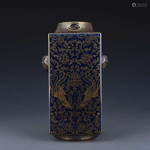 The blue glaze colour phoenix peony wen cong type bottle ant...