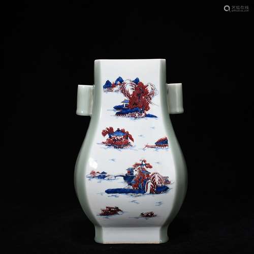 Pea green glaze porcelain youligong landscape penetration ea...