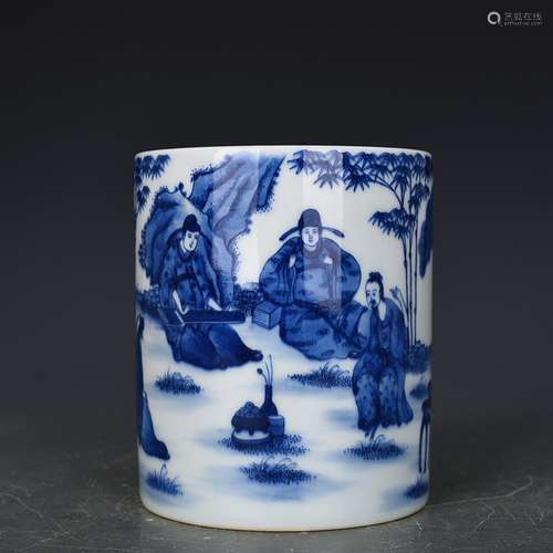 Blue and white bamboo seven sages character antique vase 190...