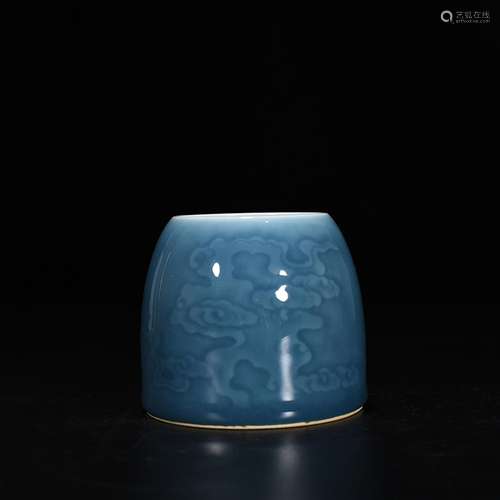 Sky blue glaze carving xiangyun water jar wash water chestnu...