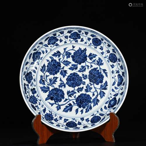 Blue and white tie peony tray 7 cm * 40.8 2100