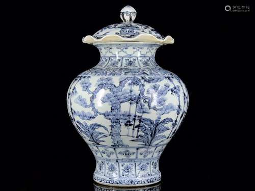 Blue and white shochiku MeiWen lotus leaf jar of 56/40.56800...