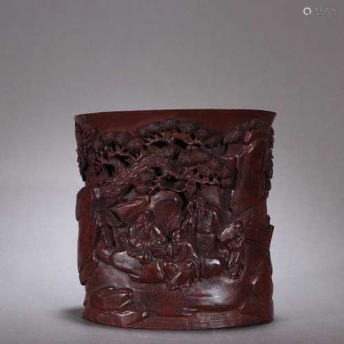 "Four brush pot - stories of lobular red sandalwood.Spe...