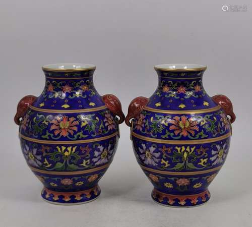 Colored enamel floral design a pair of plated with gold, hei...