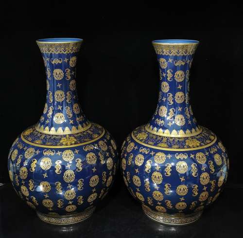 The blue glaze gold * ball decorative pattern design, height...
