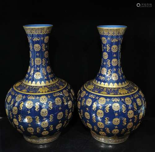 The blue glaze gold * ball decorative pattern design, height...