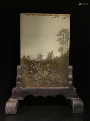 Pine marble "four inkstone brilliant screen, good rare ...