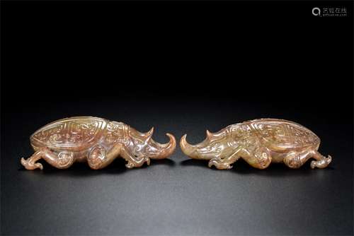 Moral, hetian jade beetles pair, rich of guilin, the quality...