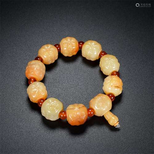 Flower hand, old agate string, the quality of the jade is ex...