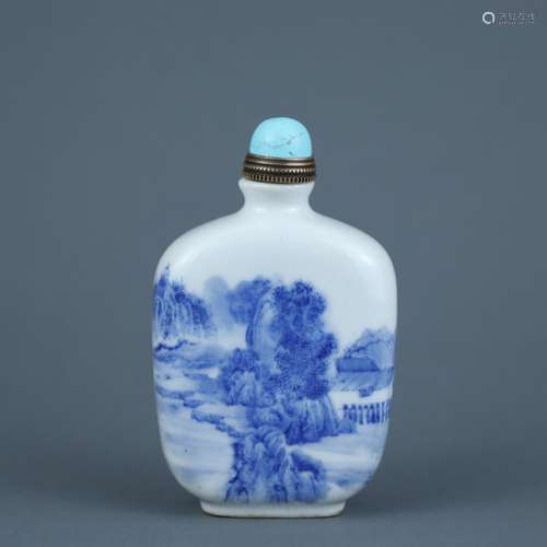 - blue and white landscape wen snuff bottlesHigh 8 cm, diame...