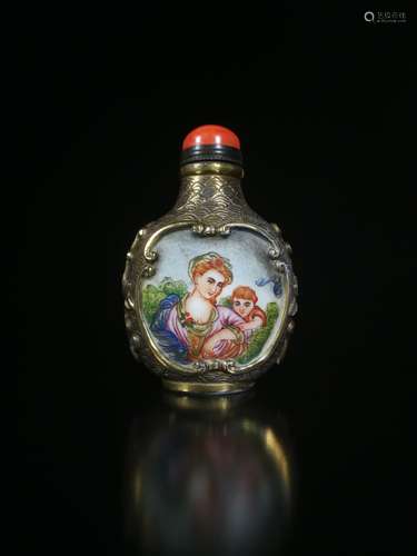 Pure gold enamel painting snuff bottle "western charact...