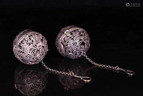 old silver longfeng sweet bursa pair, hollow out, do manual ...